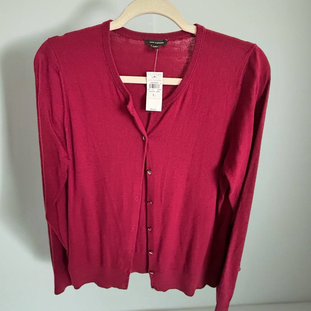 Ann Taylor Burgundy Cardigan with Silver Buttons